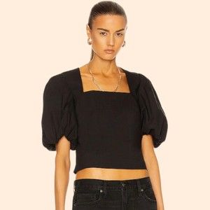 FRAME Nina Cropped Blouse Noir Black